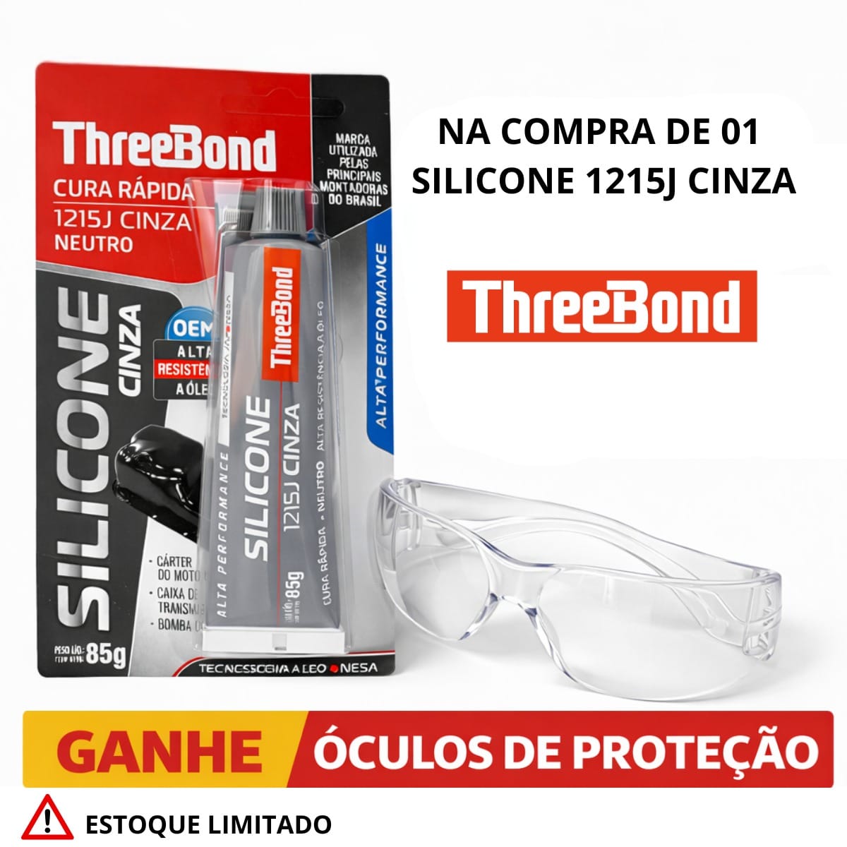 KIT SILICONE 1215J CINZA E OCULOS DE PROT...